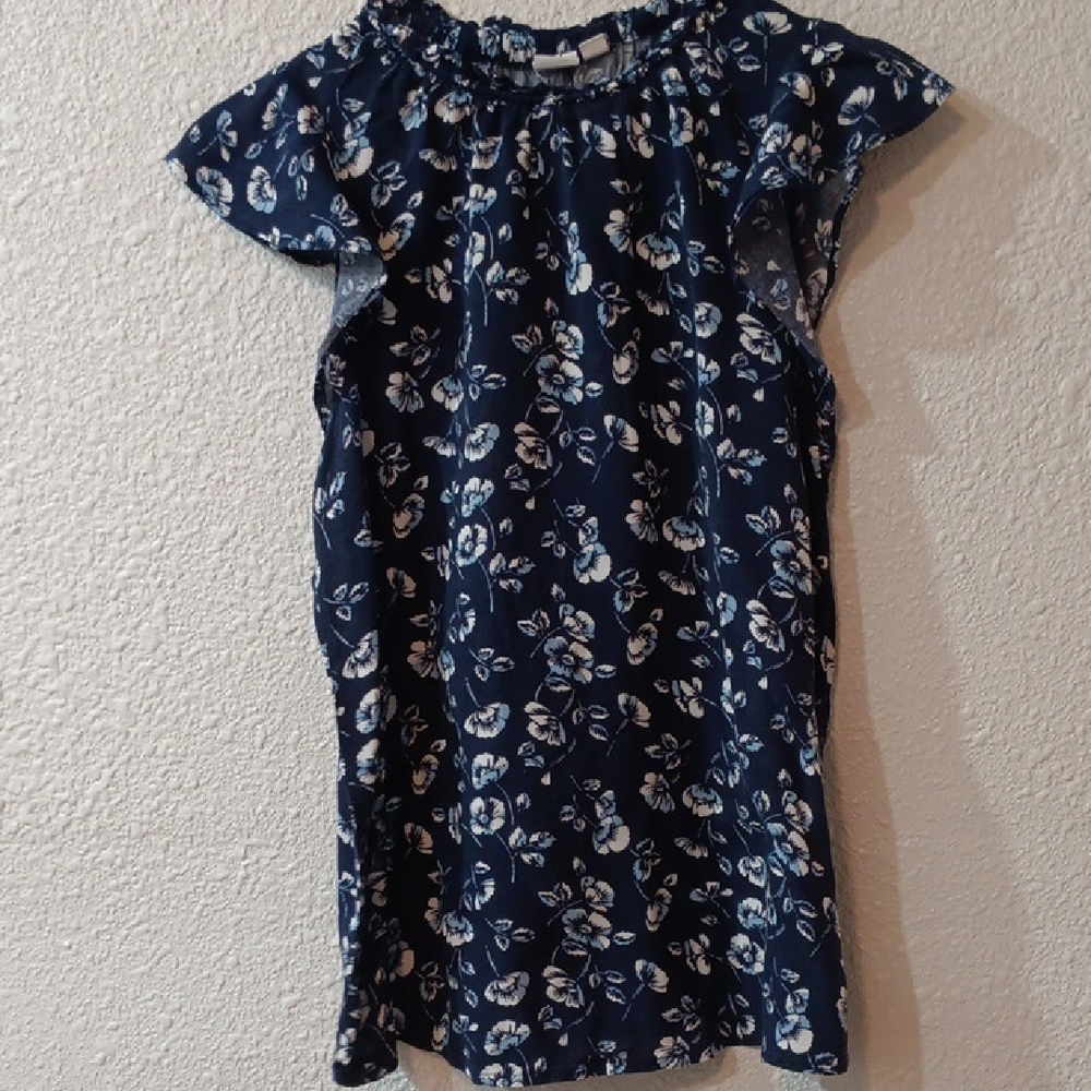 GAP Navy Blue Floral Ladies Blouse, size xs, blue and white